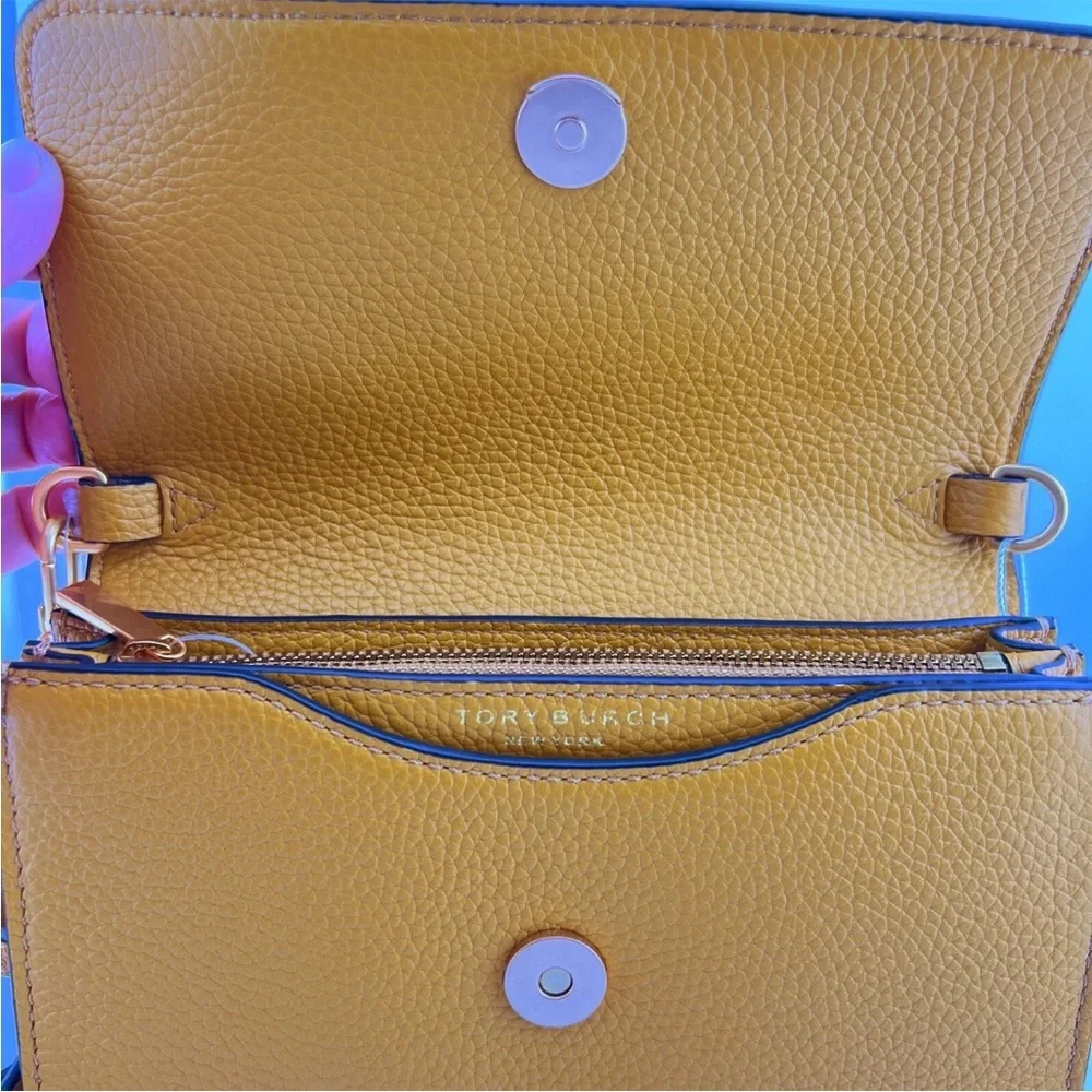 Tory Burch Britten Convertible Crossbody Mini Purse NWT Golden Curry Leather